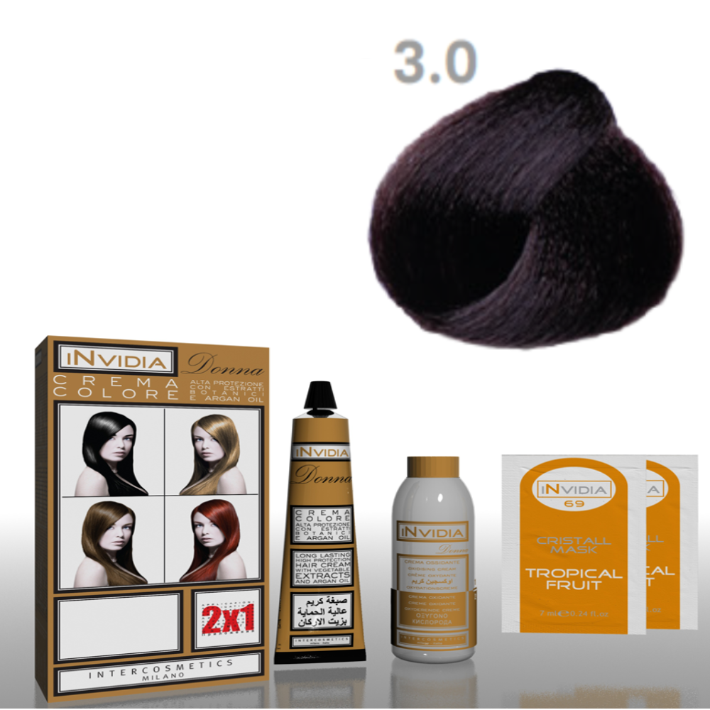 Invidia Shampoo Colorante Crema Colore Donna 100ML 3.0 Castano Scuro