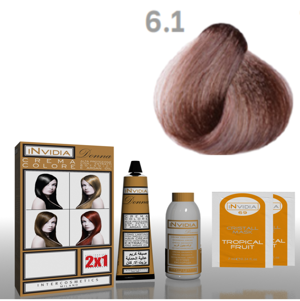 Invidia Shampoo Colorante Crema Colore Donna 100ML 6.1 Biondo Scuro Cenere