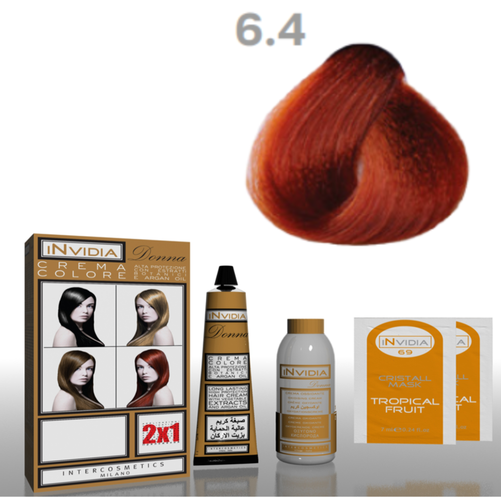 Invidia Shampoo Colorante Crema Colore Donna 100ML 6.4 Biondo Scuro Rame