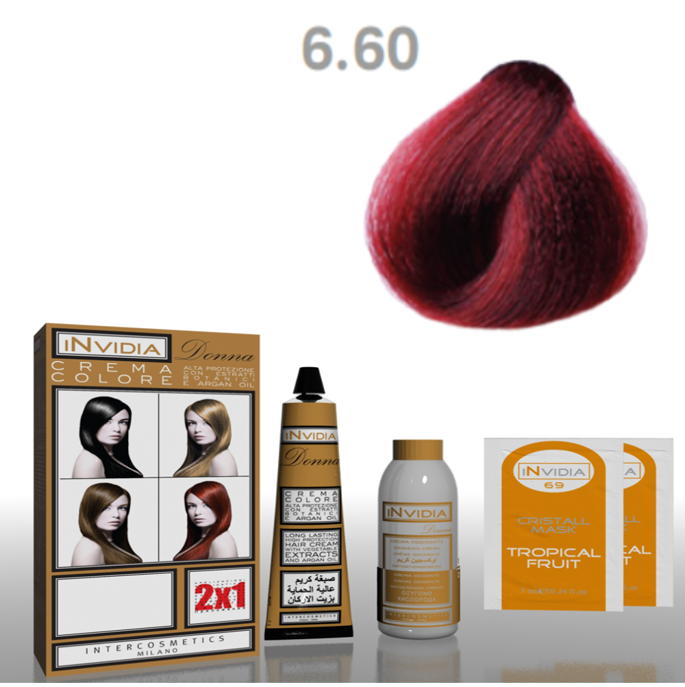 Invidia Shampoo Colorante Crema Colore Donna 100ML 6.60 Rosso Indiano