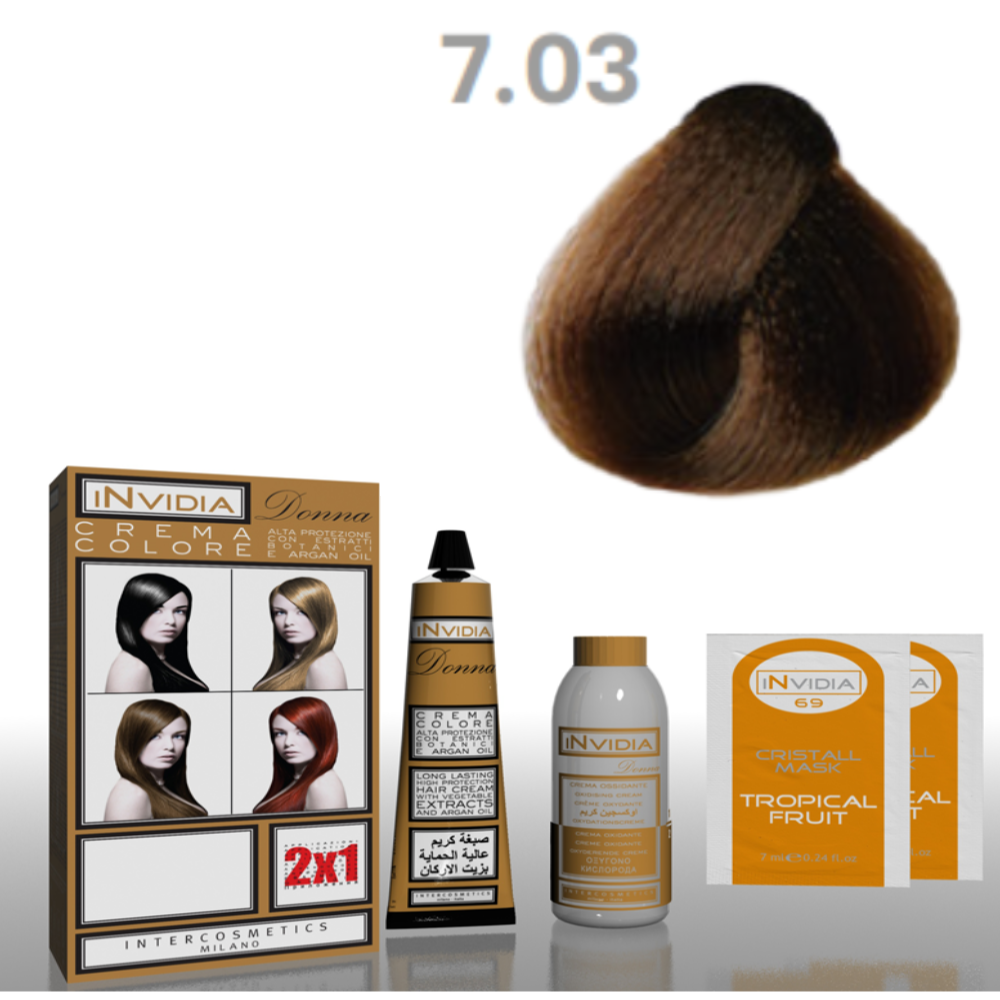 Invidia Shampoo Colorante Crema Colore Donna 100ML 7.03 Ambra