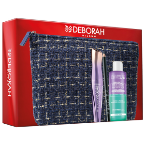 Pochette blu foderata mascara + matita + struccante