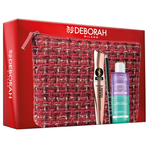 Pochette rossa foderata mascara + matita + struccante