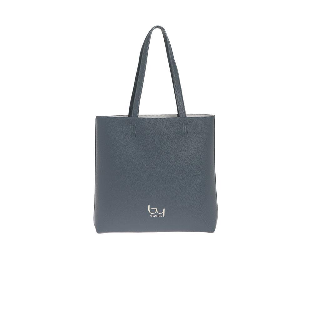 Borsa a spalla Byblos sintetico grigio-blu, manici lunghi, vista frontale