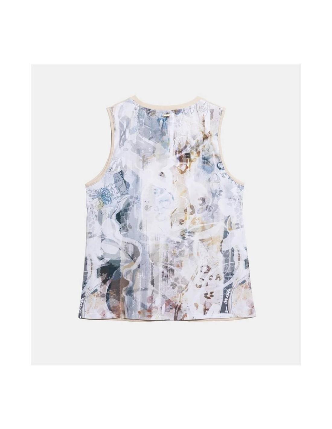 ANEKKE maglia corta color nude con stampa decorativa