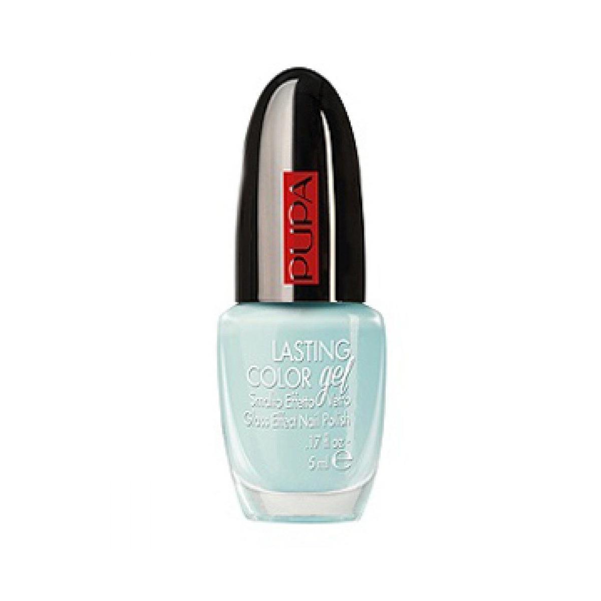 Smalto per unghie PUPA effetto gel colore azzurro chiaro N.078 con flacone di vetro, tappo nero e pennello rosso