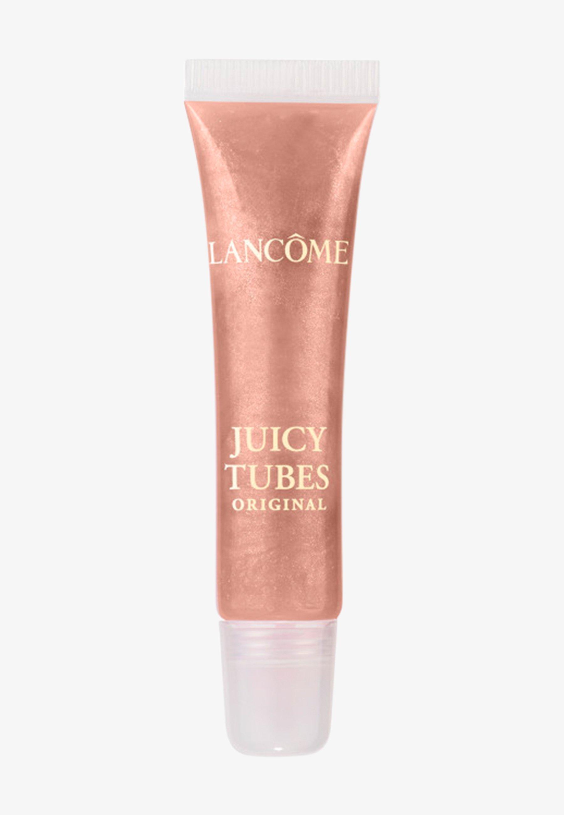 Lancôme Juicy Tubes n.09, tubo di gloss rosa/nude con branding, sfondo bianco