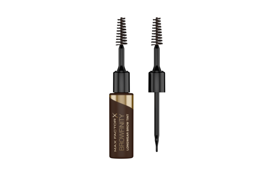 Gel per ciglia e sopracciglia MAX FACTOR con due applicatori su sfondo nero