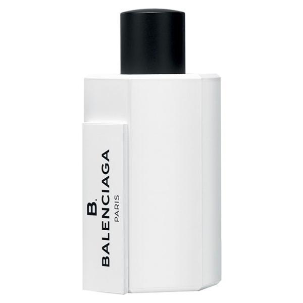 balenciaga bagno balenciaga b 200 ml - foto 1 Bottiglia di bagnoschiuma Balenciaga B bianca con tappo nero, vista frontale