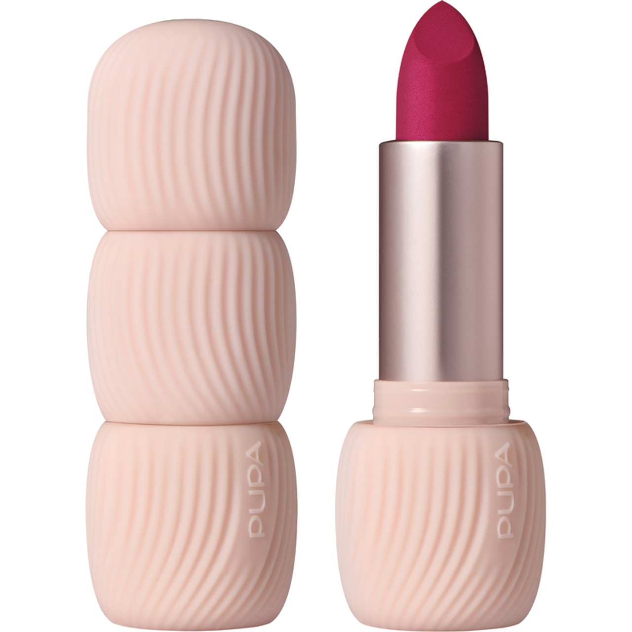 PUPA ROSSETTO MY CRUSH N.024 Rossetto n.024 colore borgogna, confezione beige rigata, tubo e resa colore visibile
