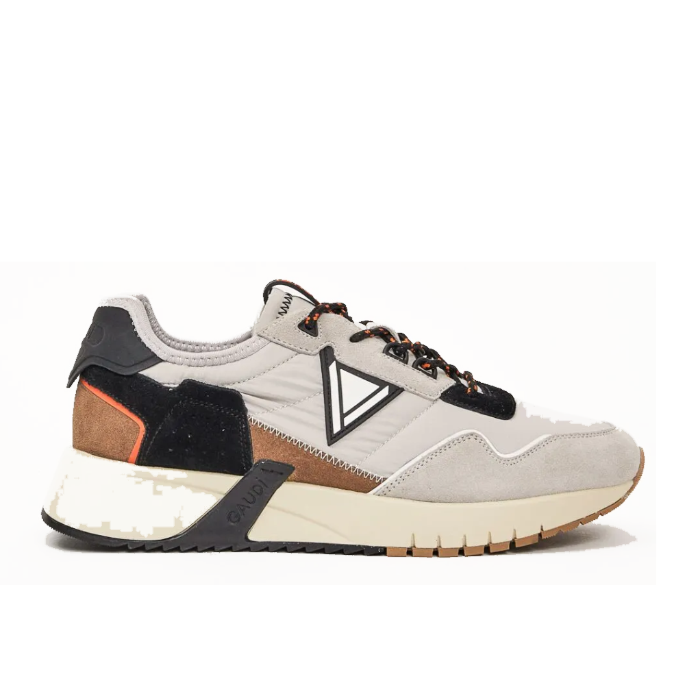 Sneaker uomo Gaudi bianco beige con inserti neri e arancioni, vista da lato destro